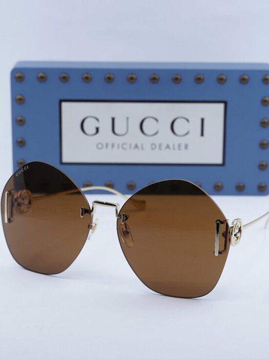Gucci GG1203S 003 Round Sunglasses - Gold /Brown with Gold Chain main image 7